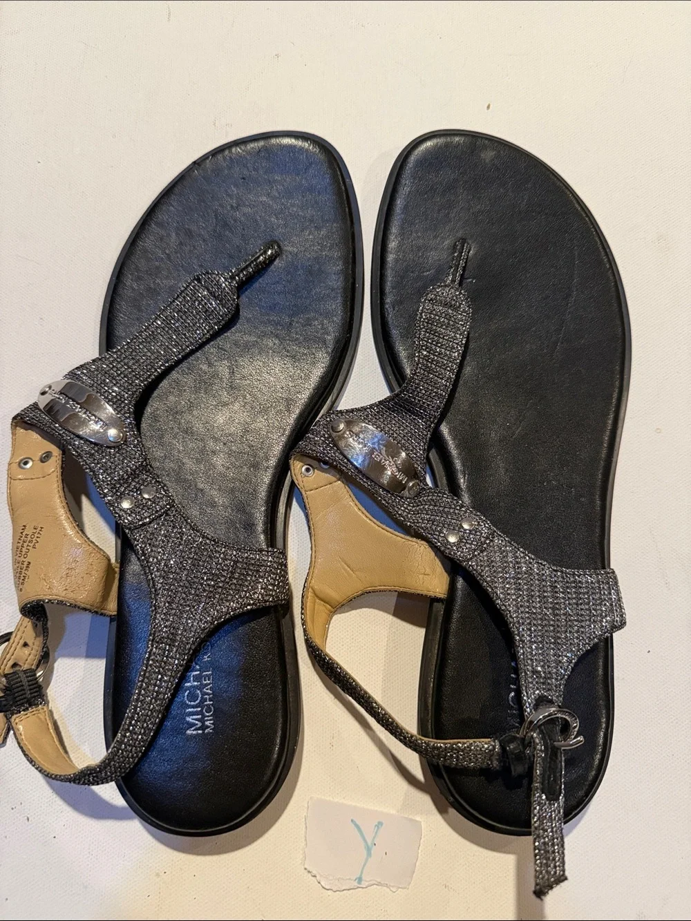 Michael Kors Black T-Strap Embellished Sandals for Women